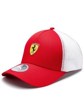Ferrari Red & White Mesh Baseball Hat with Shield